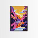 Majestic River, Mountain Scenery, Sunset Glow, Vibrant Reflections, Canvas Print, Nature Inspired, Living Room Wall Art, Modern Decor