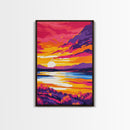 Fiery Sunset, Mountain Reflections, Warm Tones, Nature Wall Art, Framed Canvas Print, Living Room Decor, Cozy Fall Aesthetic