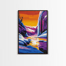 Frozen Falls, Winter Wonderland, Icy Landscape, Bold Color Contrast, Framed Canvas Print, Seasonal Art, Cozy Winter Decor