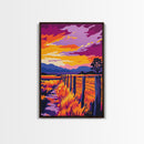 Countryside Sunset, Canvas Print, Vibrant Rural Scene, Barbed Wire Fence, Warm Autumn Hues, Western Home Decor, Cozy Living Room Wall Art