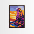 Coastal Rock, Vibrant Seascape Painting, Sunset Ocean Art, Framed Canvas Print, Modern Beach Wall Decor, Office Wall Art, Nautical Art