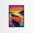 Canoe Reflection, Sunset Lake Art, Vibrant Nature Print, Framed Canvas Print, Cabin Wall Decor, Rustic Home Art, Outdoor Adventure Art
