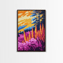 Autumn Bloom, Floral Nature Print, Vibrant Landscape Art, Framed Canvas Print, Boho Wall Decor, Bedroom Wall Art, Fall Inspired Art