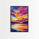Sunset Glow, Colorful Lake Painting, Scenic Nature Print, Framed Canvas Print, Boho Wall Decor, Bedroom Art, Modern Landscape Art