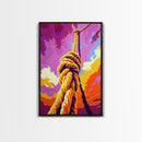 Rope Swing, Sunset Sky, Adventure Artwork, Framed Canvas Print, Outdoor Fun Decor, Vibrant Wall Art, Boho Living Room Art