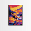 Jumping Fish, Canvas Print, Vibrant Wildlife Art, Fishing Enthusiast Gift, Colorful Nature Scene, Rustic Cabin Decor, Lake House Wall Art