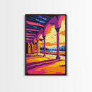 Spanish, Archway, Sunset, Architecture, Framed Canvas Print, Mediterranean Wall Art, Rustic Decor, Travel Art, Warm Tones Home Decor