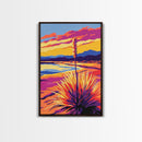 Desert, Plant, Sunset, Landscape, Framed Canvas Print, Boho Wall Art, Southwestern Art, Warm Earth Tones, Rustic Home Decor