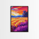 Field, Autumn, Sunset, Countryside, Framed Canvas Print, Rustic Farmhouse Wall Art, Cozy Fall Decor, Warm Earth Tones, Living Room Art