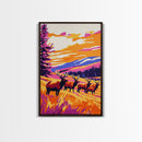 Elk Herd, Mountain Sunset, Wildlife Painting, Framed Canvas Print, Rustic Cabin Wall Art, Autumn Nature Decor, Bold Landscape Artwork