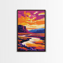 Desert River, Majestic Canyon, Southwest Landscape, Framed Canvas Print, Boho Wall Art, Earthy Tones, Nature Artwork, Warm Color Painting