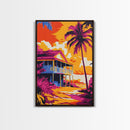 Beach House, Tropical Decor, Sunset Wall Art, Palm Tree, Framed Canvas Print, Coastal Wall Art, Summer Vibes, Living Room Art