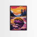 Mountain Reflection, Sunset Landscape, Nature Wall Art, Framed Canvas Print, Living Room Decor, Vibrant Wilderness, Boho Wall Art
