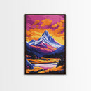 Sunset Peaks, Bold Mountain Art, Nature Painting, Framed Canvas Print, Lodge Decor, Rustic Wall Art, Autumn Colors, Warm Landscape