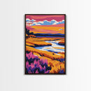 River Sunset, Fiery Horizon, Tranquil Waters, Canvas Print, Home Office Art, Warm Landscape, Boho Wall Art, Rustic Nature Scene