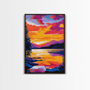Sunset Lake, Vibrant Landscape, Framed Canvas Print, Modern Wall Art, Large Artwork, Living Room Art, Gift Idea, Colorful Painting