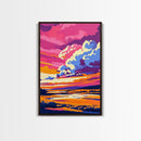 Pink Sunset, Scenic River, Framed Canvas Print, Bold Colors, Nature Wall Art, Modern Decor, Large Art, Boho Style, Bedroom Art, Gift Idea