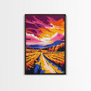 Countryside Sunset, Warm Tones, Framed Canvas Print, Boho Landscape, Large Artwork, Rustic Wall Art, Modern Decor, Bedroom Art, Gift Idea