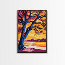Lone Tree, Sunset Horizon, Canvas Print, Vibrant Landscape, Boho Decor, Modern Nature Art, Large Wall Art, Living Room Art, Gift Idea