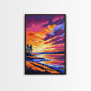 Lakeside Sunset, Fiery Sky, Framed Canvas Print, Nature Wall Art, Boho Landscape, Modern Artwork, Large Wall Art, Bedroom Art, Gift Idea