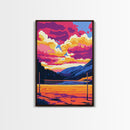 Sunset Volleyball, Nature Art, Outdoor Adventure, Mountain Sky, Framed Canvas Print, Rustic Decor, Beach House Wall Art, Sports Art