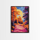 Autumn, Vibrant Foliage, Fall Road, Framed Canvas Print, Cozy Rustic Decor, Country Home Art, Seasonal Landscape, Warm Autumn Aesthetic