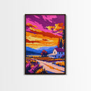 Vineyard, Country House, Scenic Sunset, Framed Canvas Print, Rustic Farmhouse Art, Warm Wall Decor, Countryside Landscape, Cozy Home Art