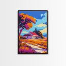 Country Home, Idyllic Landscape, Framed Canvas Print, Rustic Wall Art, Farmhouse Decor, Peaceful Countryside, Cozy Home Aesthetic