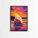 Seashell Sunset, Coastal Art, Beach House Decor, Nautical Vibes, Ocean Wall Art, Warm Colors, Framed Canvas Print, Bathroom, Bedroom