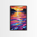 Golden Waters, Abstract Landscape, Framed Canvas Print, Sunset Lake Art, Bright Wall Decor, Colorful Home Art, Office Wall Print