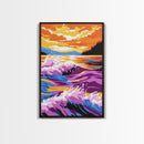 Ocean Waves, Coastal Wall Art, Framed Canvas Print, Vibrant Sunset Painting, Beach House Decor, Nautical Art, Summer Home Print