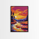 Twilight Reflections, Dreamy Landscape, Framed Canvas Print, Mystical River Art, Sunset Scene, Warm Colors, Home Office Wall Decor