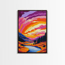 Mountain Valley, Colorful Nature Scene, Framed Canvas Print, Warm Sunset Art, Earthy Wall Decor, Serene Home Art, Living Room Print