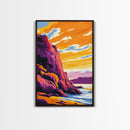 Rocky Shores, Coastal Sunset Art, Framed Canvas Print, Beach Landscape, Vibrant Home Decor, Ocean View Art, Nautical Wall Print