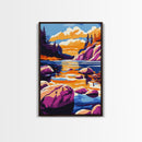 Sunset Lake, Autumn Wall Art, Vibrant Nature Decor, Modern Cabin Print, Framed Canvas Print, Rustic Landscape, Living Room Art
