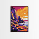 Rocky Coast, Colorful Ocean Wall Art, Beach House Decor, Bold Landscape, Framed Canvas Print, Coastal Home Art, Vibrant Seascape