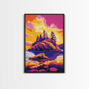 Island Sunset, Nature Wall Art, Vibrant Outdoor Decor, Bold Landscape, Framed Canvas Print, Cabin Retreat Art, Wilderness Artwork