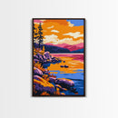 Lakeside Sunset, Rustic Cabin Art, Vibrant Fall Decor, Framed Canvas Print, Modern Nature Art, Outdoor Wall Hanging, Home Aesthetic