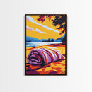 Cozy Beach, Sunset Landscape, Nature Art, Coastal Home Decor, Canvas Print, Living Room Wall Art, Vibrant Colors, Boho Aesthetic