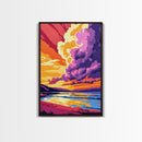 Sunset Cloudscape Art, Dramatic Sky Print, Vibrant Wall Art, Colorful Sunset Painting, Framed Canvas Print, Bedroom Boho Wall Art