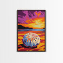 Sand Dollar Art, Coastal Beach Wall Decor, Ocean Inspired Print, Vibrant Sunset Art, Framed Canvas Print, Nautical Living Room Art