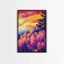 Vibrant Wildflower Art, Sunset Landscape Print, Autumn Nature Painting, Colorful Home Decor, Framed Canvas Print, Boho Bedroom Wall Art