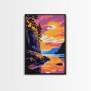 Cliffside Sunset, Mountain Lake, Nature Art, Dramatic Landscape, Canvas Print, Living Room Wall Art, Rustic Decor, Vibrant Colors