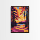 Forest Glow, Sunset, Trees, Shadows, Canvas Print, Fall Wall Art, Vibrant Landscape, Nature Painting, Cozy Living Room, Rustic Cabin Art