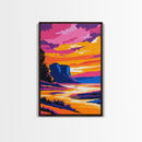 River Sunset, Cliff, Glow, Vibrant, Framed Canvas Print, Autumn Landscape, Nature Wall Art, Living Room Decor, Modern Rustic, Warm Tones