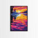 Golden Lake, Vibrant, Twilight, Canvas Print, Tranquil Scene, Living Room Art, Bold Color Palette, Peaceful Nature, Relaxing Space