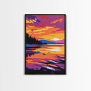 Tranquil Waters, Sunset Reflections, Nature Art, Serene Lake Scene, Canvas Print, Bedroom Wall Art, Boho Aesthetic, Vibrant Colors