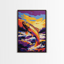 Jumping Fish, River Art, Vibrant Nature, Outdoor Decor, Framed Canvas Print, Rustic Cabin Wall Art, Fishing Gift, Wilderness Art