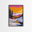 Winter Mountains, Snowy Scene, Holiday Aesthetic, Cozy Cabin Art, Framed Canvas Print, Christmas Wall Decor, Ski Lodge Art, Alpine View
