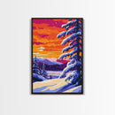 Snowy Forest, Christmas Scene, Festive Landscape, Winter Wonderland, Framed Canvas Print, Holiday Wall Art, Cozy Lodge Decor, Frosty Beauty